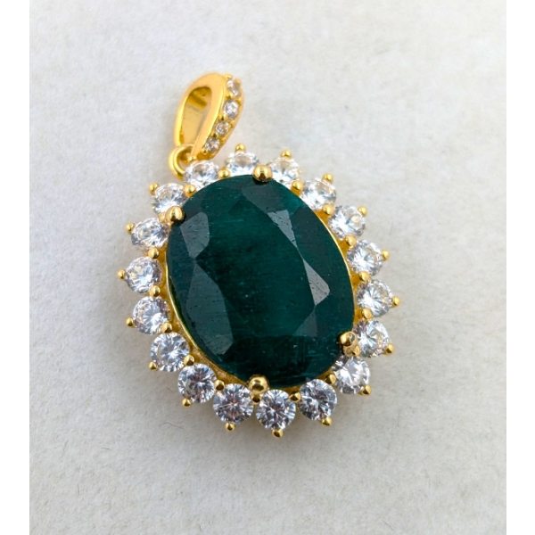 4.0 ct Certified Sterling Silver w/ gold plating Emerald gemstone Pendant ($3,685 Appraisal)