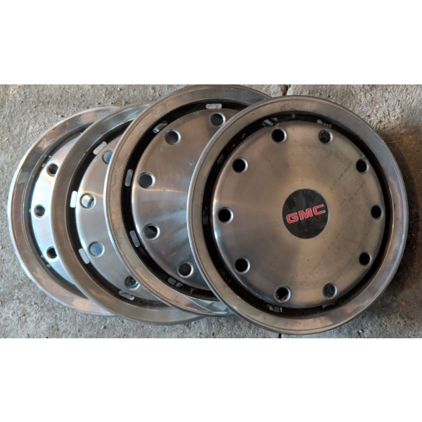 Vintage Stainless Steel Genuine OEM Factory Stock GMC Hubcaps 17"