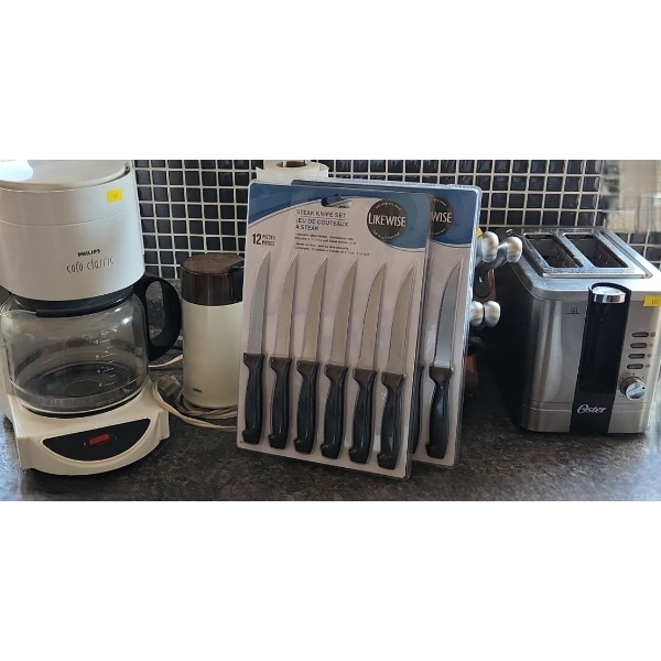 Philips Cafe Classic Coffee Maker, Paper Towel Holder, Sabatier Knife Set w/ Block, Oster Toaster