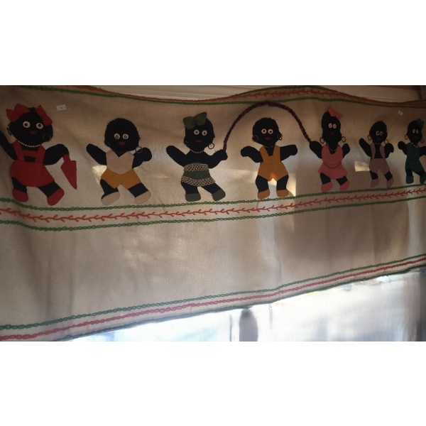Folk Art Depicting Children Skipping Rope Made w/ Felt, Yarn and Adornments 58 X 23.5 