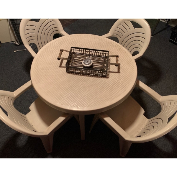 Outdoor Table & Chair Set Plus Lovely Wooden/Metal Tray & Smoking Accessory 