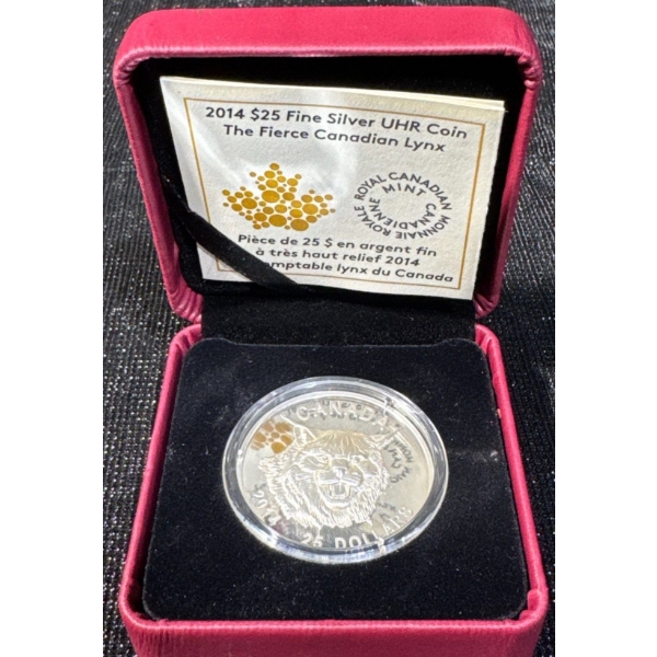 2014 Canada The Fierce Canadian Lynx $25 Fine Silver UHR Coin
