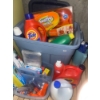 Image 2 : Laundry Table W/ Tote Of Basic Laundry Supplies  Tide, Clorox, Sunlight  Detergent, Soap, Static, St