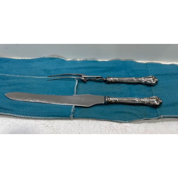 Carving Knife and Fork; Sterling Silver Handles and Stainless Steel Blades
