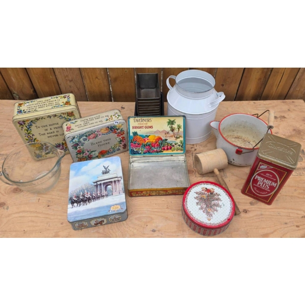Vintage Tins, Bakeware, and Enamel Kitchen Items