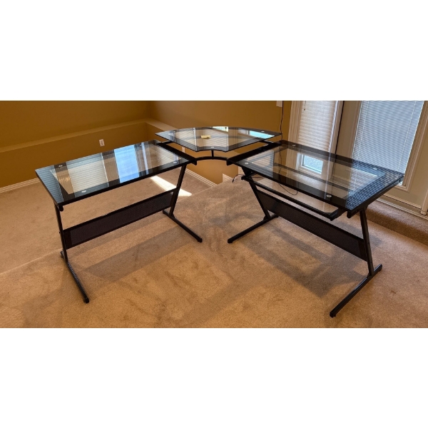 Glass & Metal Corner Desk - One Side is 62W, 24D, 30T