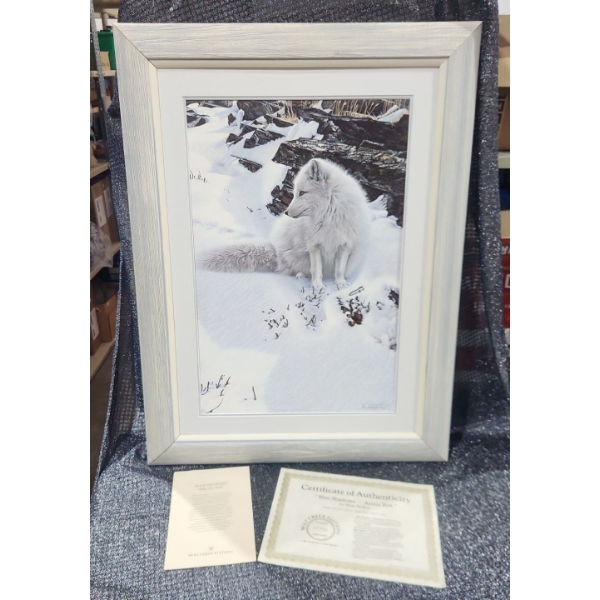 Limited Edition "Blue Shadows , Arctic Fox" Framed Print By Artist Ron Parker. 