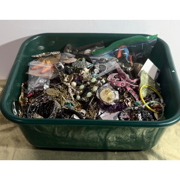 Costume Jewelry Lot in Plastic Bin