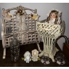 Image 1 : Decorative 70s Lattice Wrought Iron Handles Magazine Rack 12T w/ Assorted Dolls & More