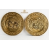 Image 1 : Vintage Embossed Brass Wall Plates Detailed Tavern Or Pub Scenes, The Mid-20th Century ENGLAND 14''