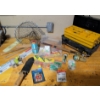 Image 1 : Fisherman's Must Haves -  Fat Tackle Box Loaded w/ Vintage Fishing Rod Hunting Knife & More