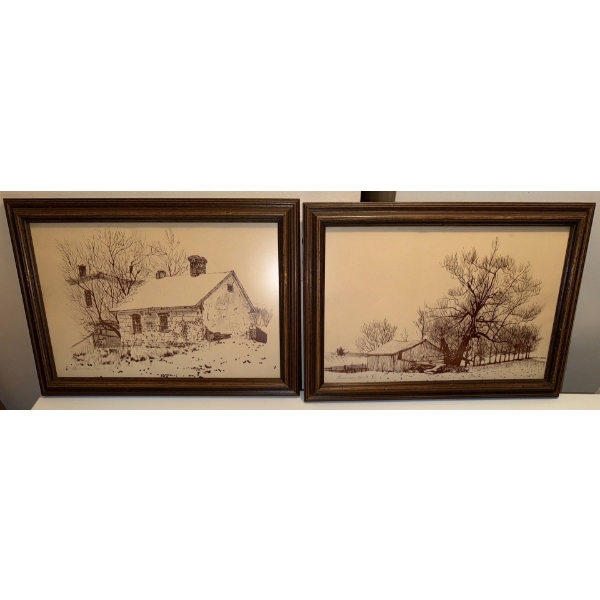 Two Framed Etchings of Rural Scenes/ Cottages by Ernest C Rest