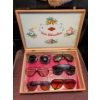 Image 1 : 6 Pairs Of Vintage Aviator Style Glasses w/ Wood Case Marked 'Frohe Weihnachten'