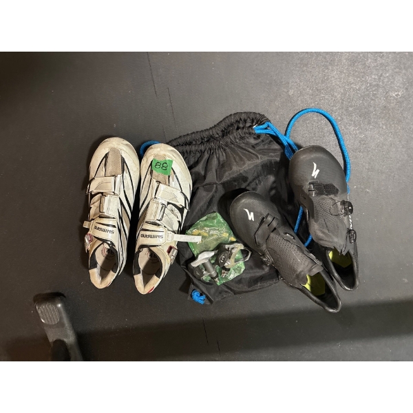 2 Pairs Of cycling Shoes Size 13 with Shimano Clip Petals .