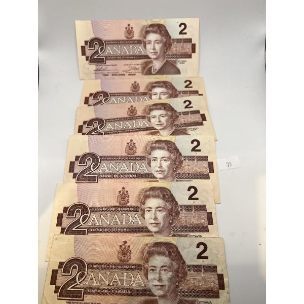 1986 $2 Canadian Banknotes