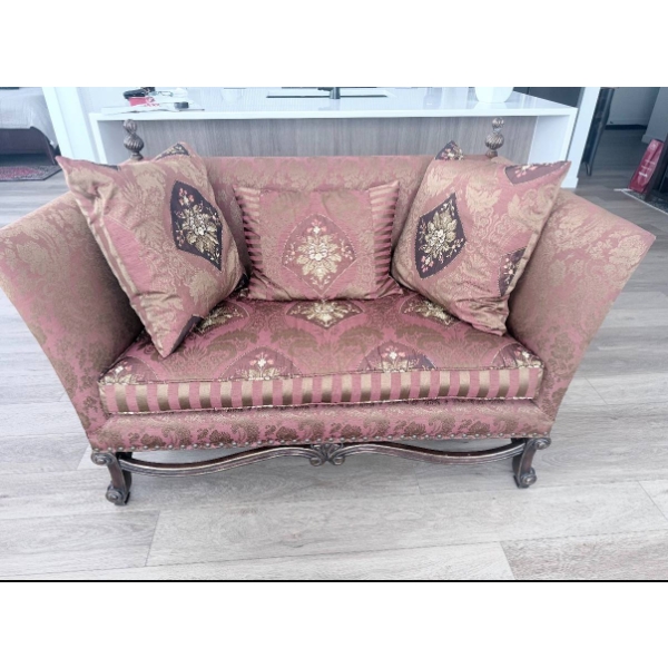 Elegant Upholstered Loveseat and Two Matching Side Tables