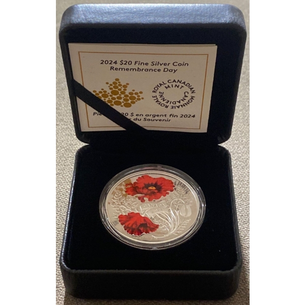 2024 $20 Remembrance Day Fine Silver Coin 31.39 Grams