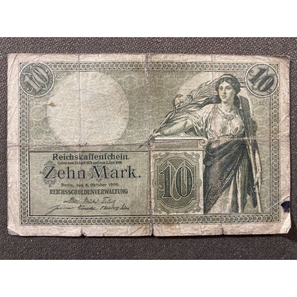 German Ten Mark Banknote, Reichskassenschein, 1906