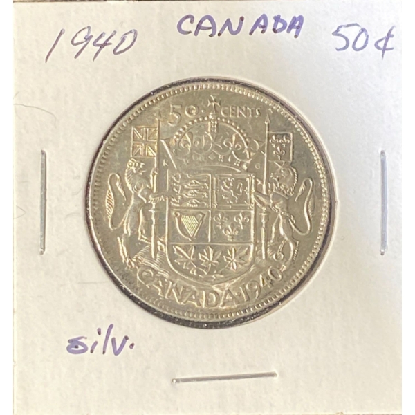 1940 Canadian 50 Cent Coin 92.5% Silver 11.62 Grams