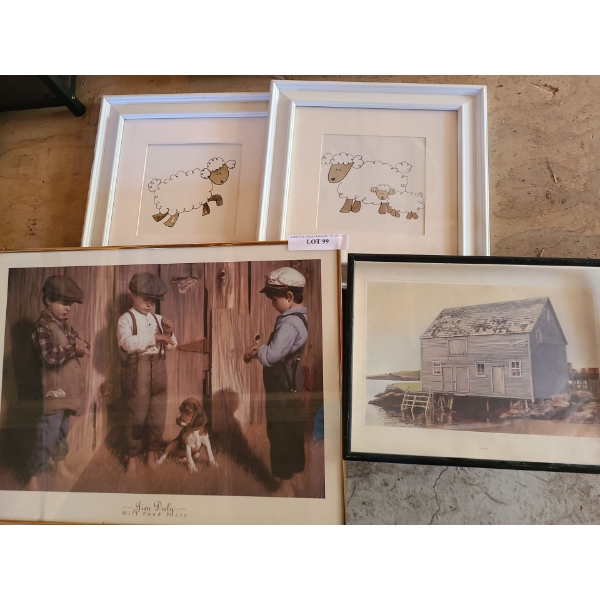 Collection of Framed Prints incl 2 Sheep Prints 15 1/2 w, 15 1/2 h.  