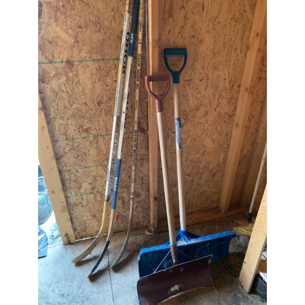 Snow Shovels and Vintage Hockey Sticks