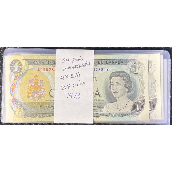 48 Canadian One Dollar Bills