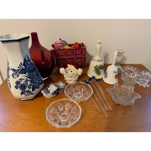 Bells, Candle Sticks, Blue Pottery and More