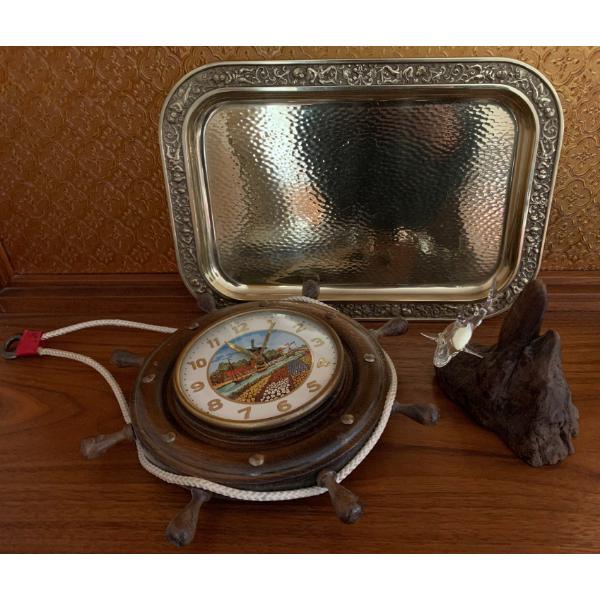 Nautical Themed Clock w/ Glass Shark Figurine & More