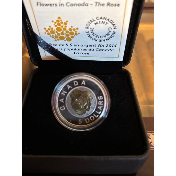 2014 $5 Flowers in Canada: Rose - Pure Silver Coin