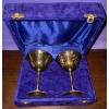 Image 1 : Two Vintage Brass Tall Stemmed Goblets in a Velvet Box- Burnished Finish & Etched Detail