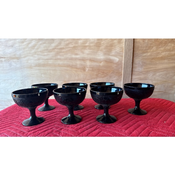 7 Black Glass Goblets 