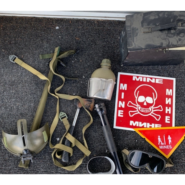 Army Artillery Box MINE Sign Military Flask Sewing Kit & More