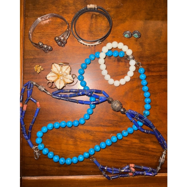 Beautiful Stamped 925 Cuff Bracelet w/ Turqouise Stone Studs & More 