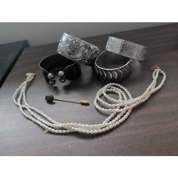 Freshwater Pearl Choker Jade Hat Pin & Cuff Collection