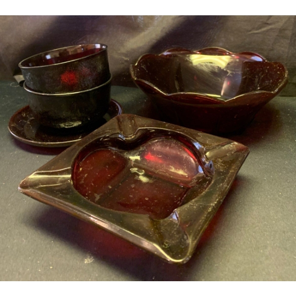 Cranberry Glass: Ruby Red Glassware Collection - Ashtray Dessert Bowls & More
