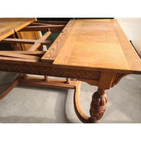 Wooden Dining Table w/ Extension and Carved Design 60 W Closed/ 96 W Opened, 38 D, 30 T