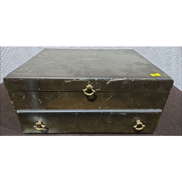 Antique Solid Wood Pink Velvet Lined Cutlery Case