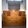 Image 1 : Mid Century Teak Double Wide Dressing Table w/ Mirror - Sea Shell Deco 46x17x63