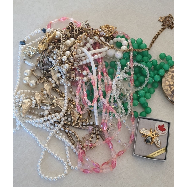Assorted Costume Jewelry and Mirrored Compact