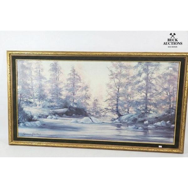 Framed Winter Landscape Print The Old Rock House" By Artist Fred Thrasher. 