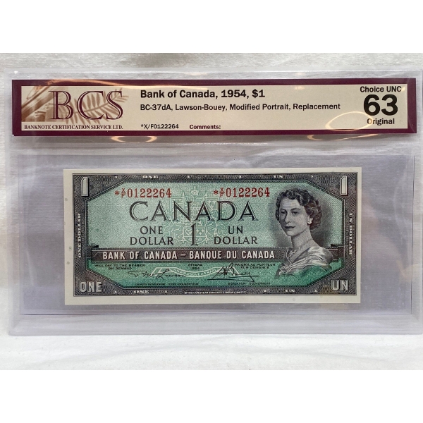 Graded Canadian 1954 Mod. Portrait $1 Choice UNC Prefix: *X/F