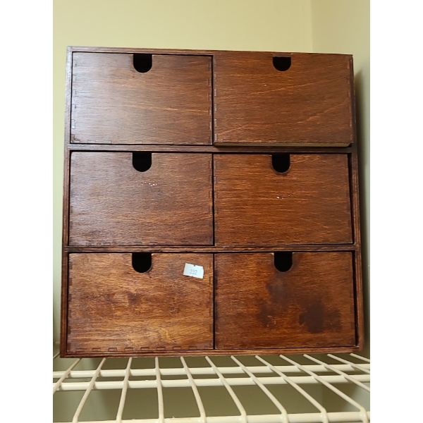 Wooden Storage Cube with 6 Small Drawers (12"W, 12"T, 7"D)