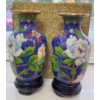 Image 2 : Pair of Blue Floral Cloisonne Enamel Cobalt Vases Chinese Vintage Export