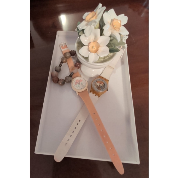 Watches, Fine Bone China Staffordshire Flowers, and Beaded Bracelet