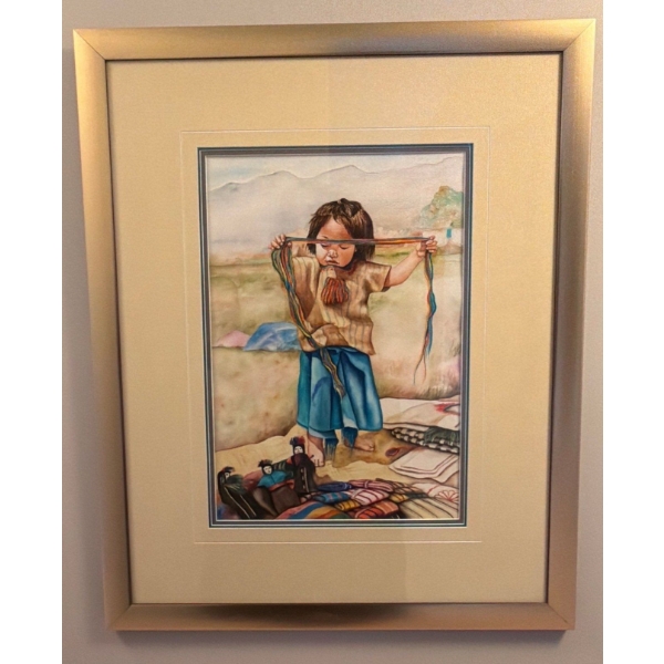 Oil On Board Depicting A Young Girl Holding Ribbons By A.W.Gage