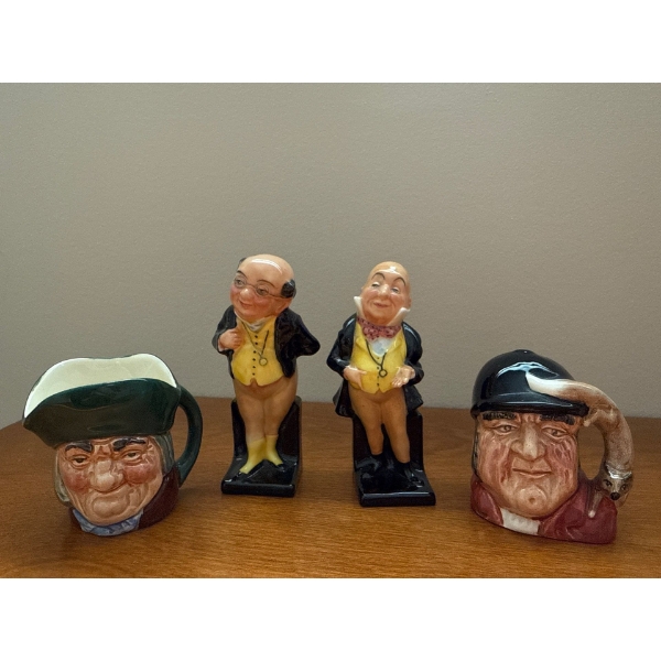 Royal Doulton Cups & Figures  (4T) 'Gone Away', 'Toby Philpots', Micawber & Pickwick