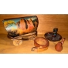 Image 1 : Vintage Wagon Lamp Terracotta Bird Calling Whistle Aztek Trinket Dish & leather Belt