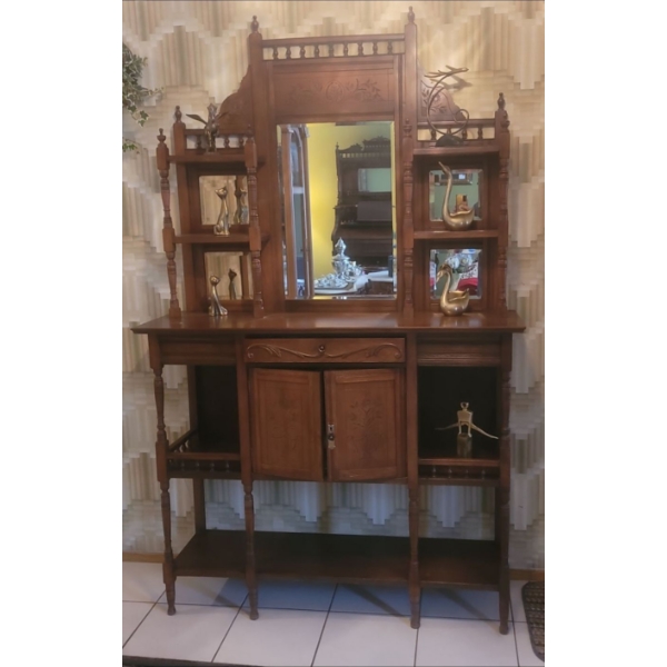 Lovely Antique Wooden Sideboard Hutch, Contents Not Included & No Key - 48W, 14D, 77T