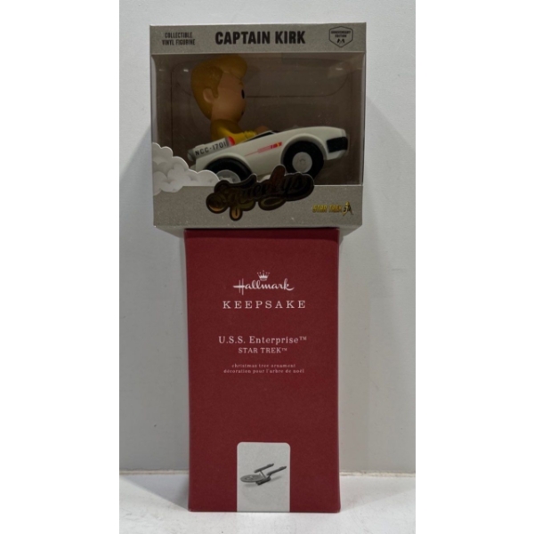 Star Trek- Captain Kirk Vinyl Figure and USS Enterprise Hallmark Ornament