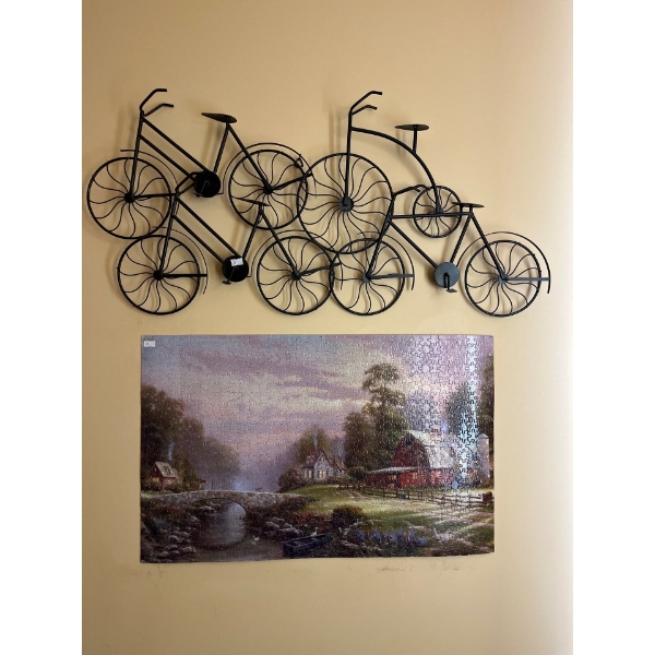 Metal Bike Art 35" Long & 16" high With 2 Framed Bike Prints 